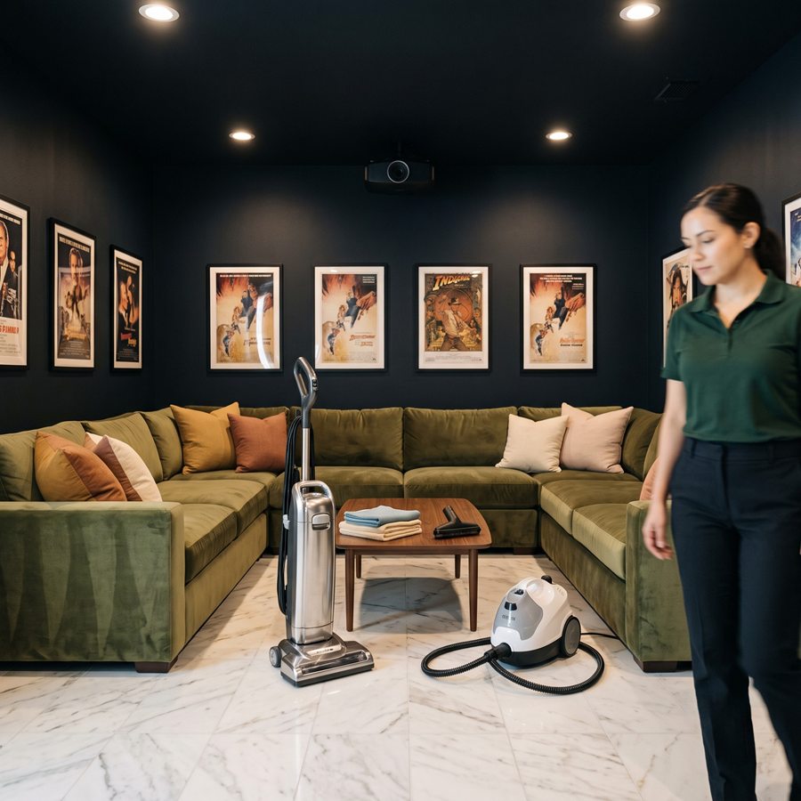A HEPA vacuum and the standard product kit arranged as a still life
